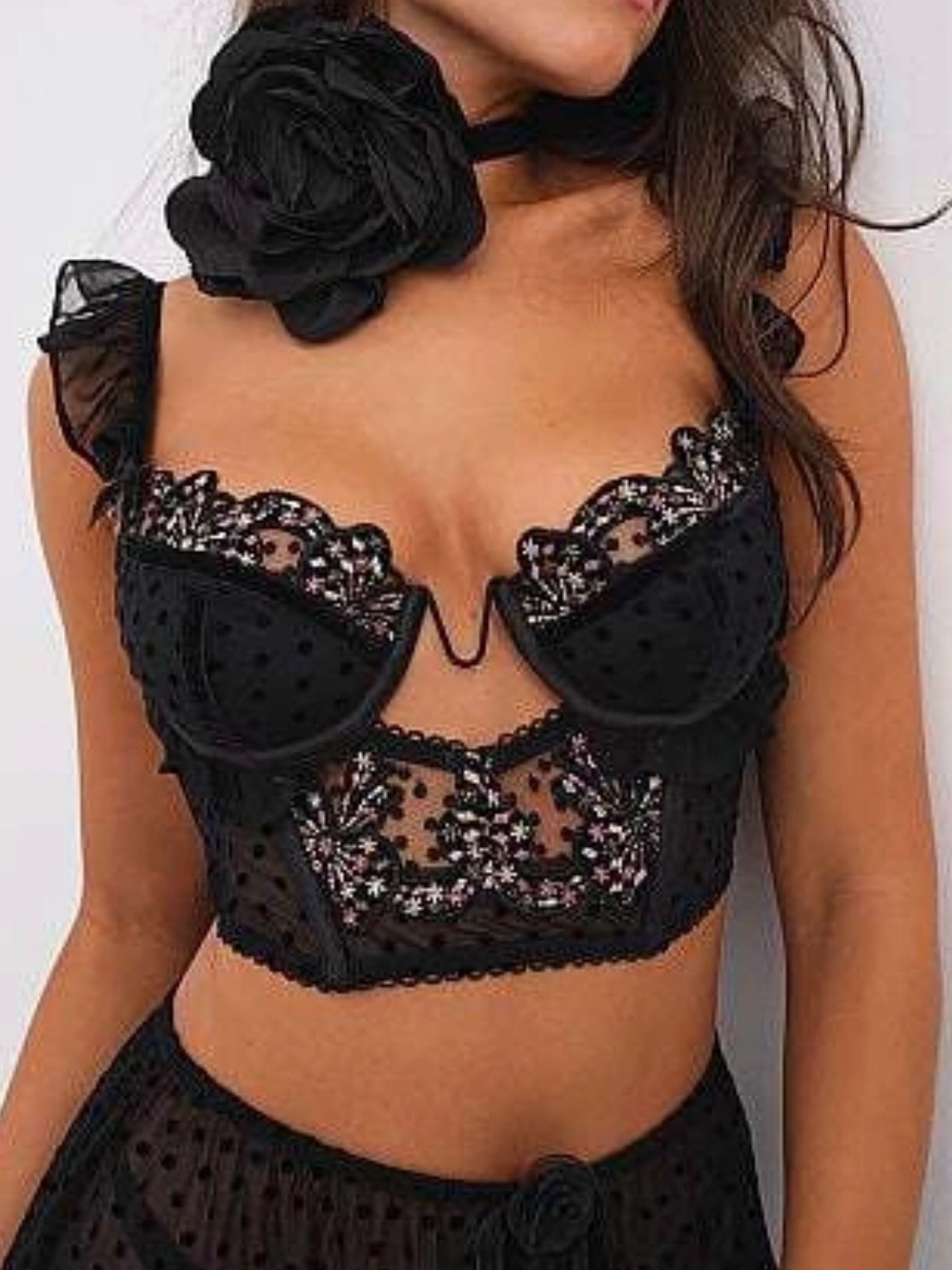 For Love & Lemons Caprice Corset Top Black Embroidered Bustier Size 34B